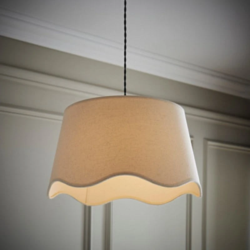 Image of ValueLights ValueLights Mabel Linen Large 30cm Scallop Edge with Trim Ceiling Light Lamp Shade in Natural Natural One Size Unisex 5016529273615