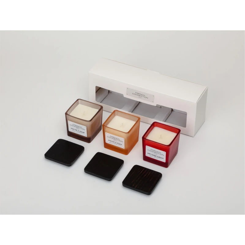 Image of French Connection Square range Trio of Candles Gift Set 3 X 50G Clear