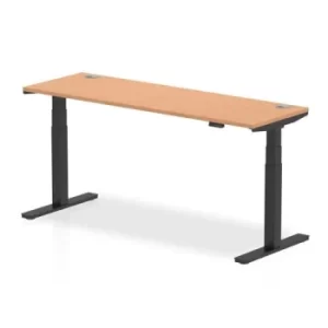 Image of Air 1800 x 600mm Height Adjustable Desk Oak Top Cable Ports Black Leg