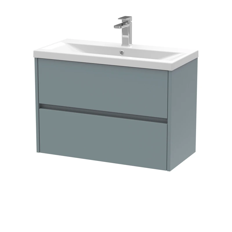 Image of Balterley Square Wall Hung 2 Drawer Vanity Unit & Basin, 800mm Matt Coastal Grey Grey unisex