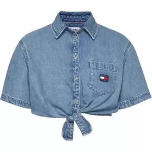 Image of Tommy Jeans Tjw Crop Knot Denim Shirt - Blue