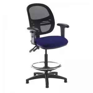 Image of Jota mesh back draughtsmans chair with adjustable arms - Ocean Blue