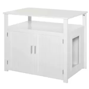Image of Pawhut Wood Cat Litter Box Enclosure W/ Adjustable Interior Wall - White