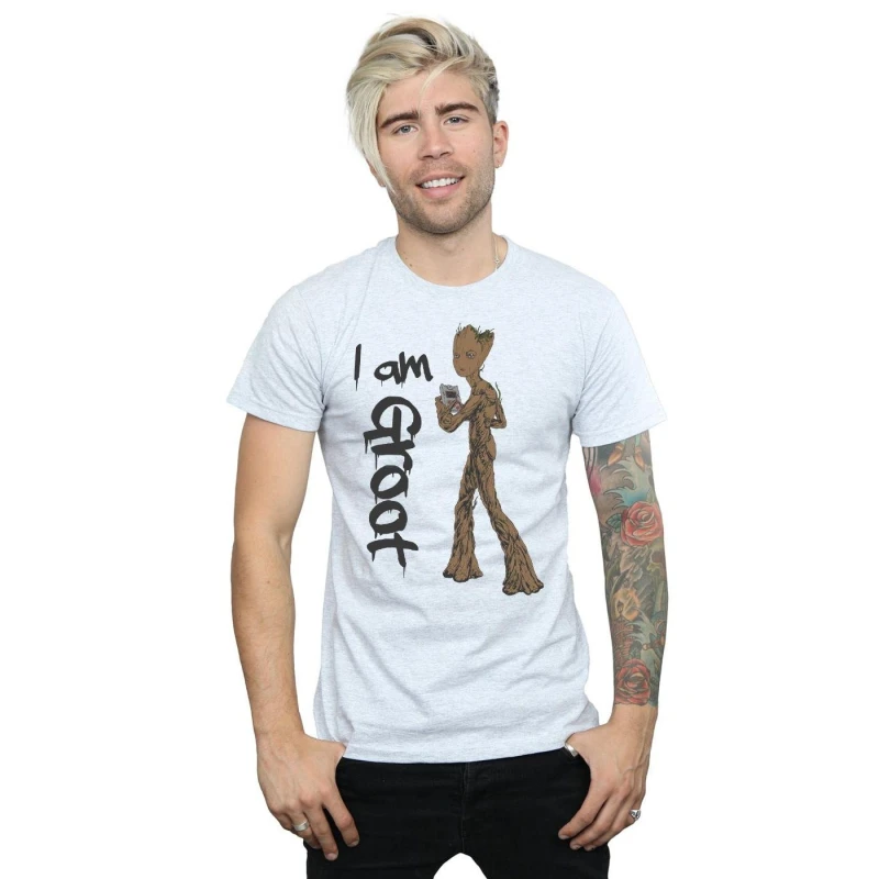 Image of Marvel Marvel Men Avengers Infinity War Graffiti Groot T-Shirt in Grey Size: Small Grey S Male 5057864355161