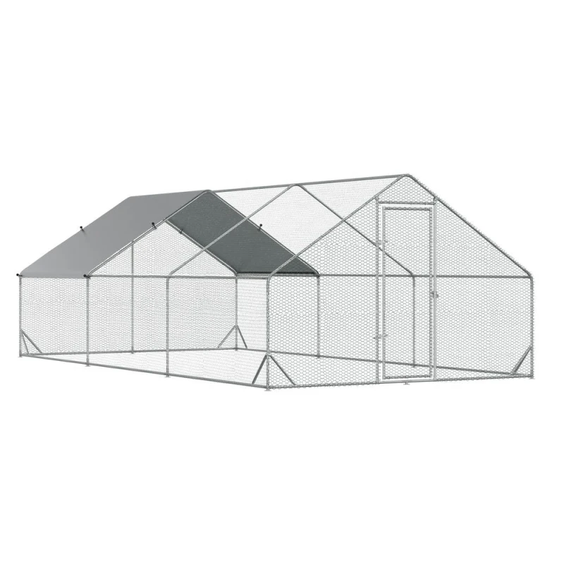 Image of PawHut Walk In Chicken Run w/ Cover 6 x 3 x 2m, Silver D51-277V02