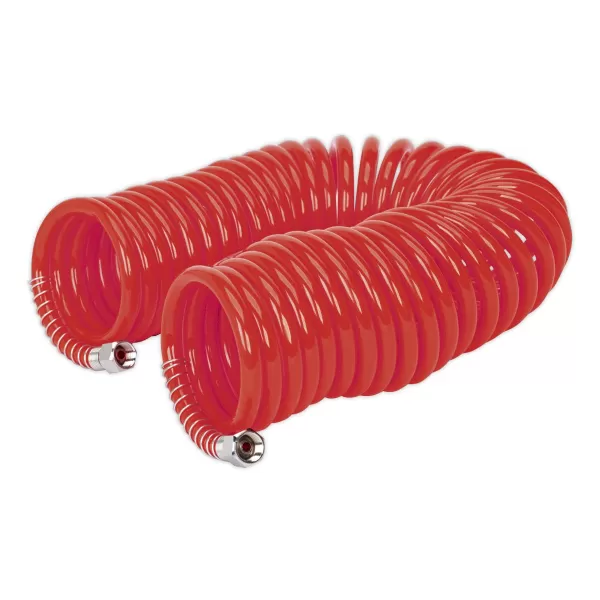 Image of Genuine SEALEY AH10C/6 PU Coiled Air Hose 10mtr x Ø6mm with 1/4BSP Unions