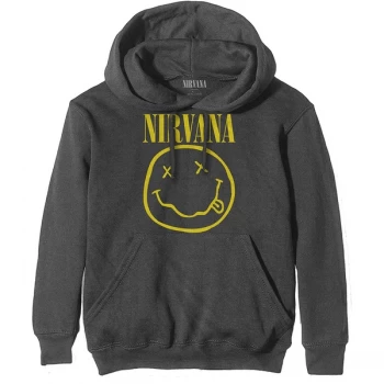 Image of Nirvana - Yellow Smiley Unisex Medium Pullover Hoodie - Grey