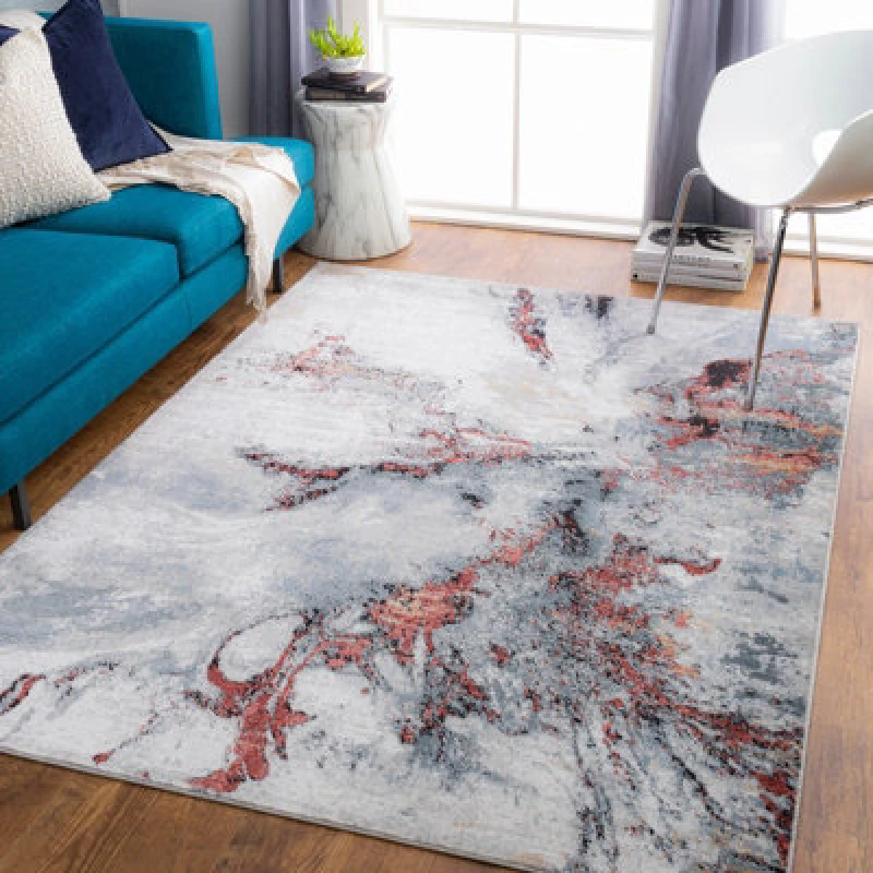Image of Livabliss Abstract Modern Marble Medium Grey Emma Area Rug 200 X 275cm - Easy Care, Non Shedding, Ideal For Living Room & Bedroom
