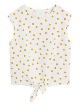Image of Mango Girls Spot Tie Waist Tshirt - White/Mustard