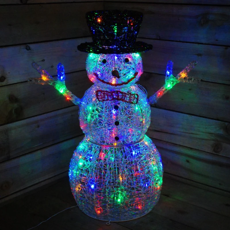 Image of Samuel Alexander LIGHT UP 76cm ACRYLIC Christmas SNOWMAN with 88 MULTI COLOUR LED Lights White