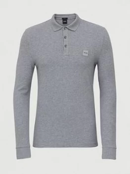 Image of Hugo Boss Passerby Long Sleeve Polo Shirt Pastel Grey Size S Men
