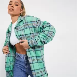 Image of I Saw It First Brushed Check Oversized Shirt - Green