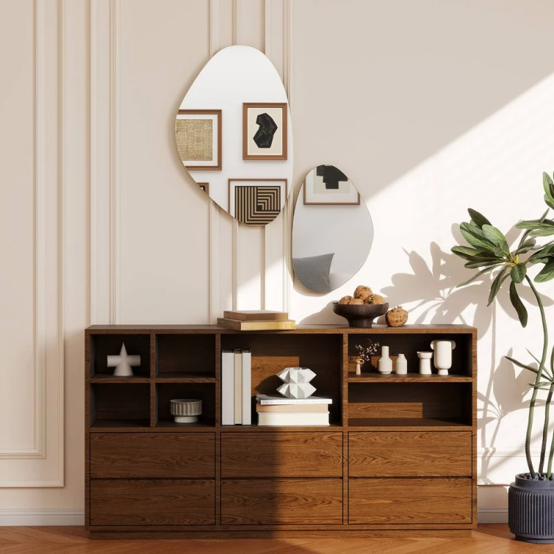 Image of HOMCOM Pebble-Shaped Decorative Mirror, Set of 2 Wall Mirror in Gold Gold Unisex