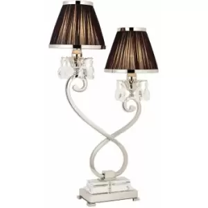 Image of Esher Luxury Twin Table Lamp Nickel Crystal Black Shade Traditional Bulb Holder