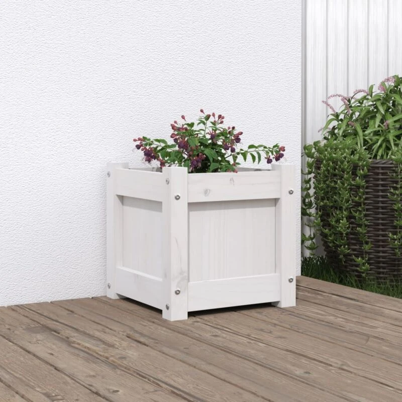 Image of vidaXL Garden Planter White 31x31x31cm Solid Wood Pine, White 837396