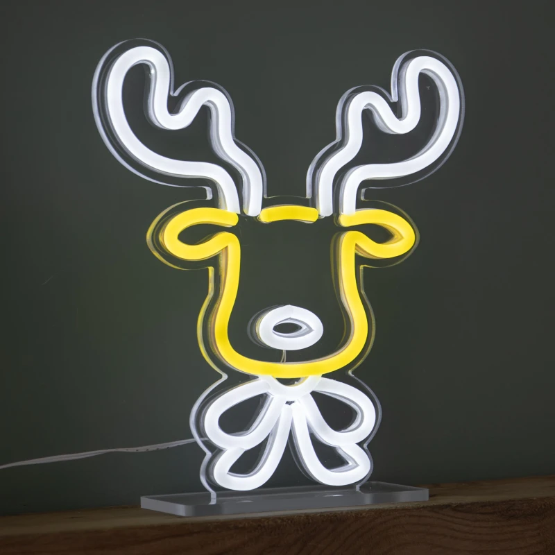 Image of 25cm Light up Christmas Reindeer Face Table Top Neon Sign