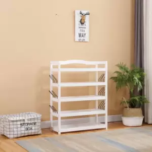 Image of White Solid Pine Shoes Storage Cabinet,Footwear Rack,5 Tiers Shelf,63x26x83cm(WxDxH) - White