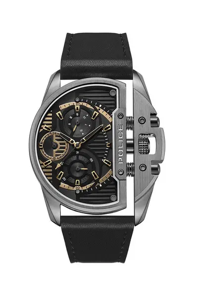 Image of Police Daintree Leather Strap Watch - Black - Stainless Steel