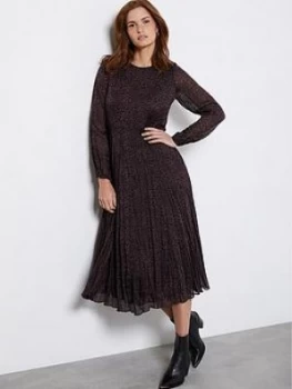 Image of Mint Velvet Isabel Animal Print Crinkle Effect Midi Dress - Burgundy, Size 6, Women