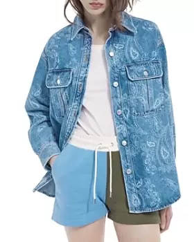 Image of The Kooples Paisley Print Oversized Denim Shirt