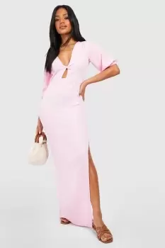 Image of Textured Puff Sleeve Cut Out Detail Maxi Dress