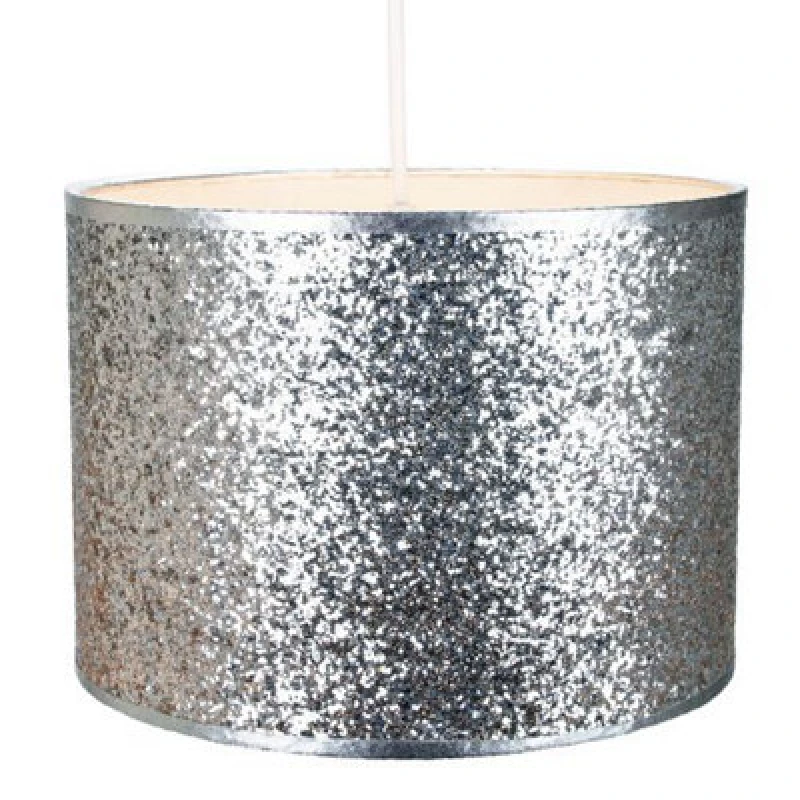 Image of Happy Homewares Modern And Designer Bright Silver Glitter Fabric Pendant/lamp Shade 25Cm Wide