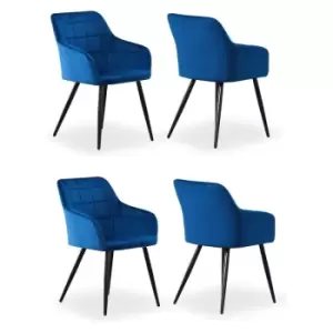Image of Set of 1/2/4 Camden Velvet upholstered Square Stitched Chairs - Royal Blue - Set of 4 - Royal Blye