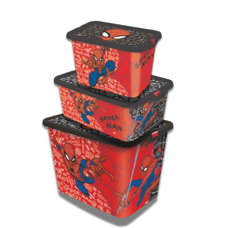 Image of Spiderman Set Of 3 Storage Boxes Red WKX32 Unisex