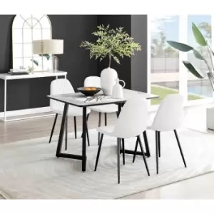 Image of Furniture Box Carson White Marble Effect Dining Table and 4 White Corona Black Leg Chairs