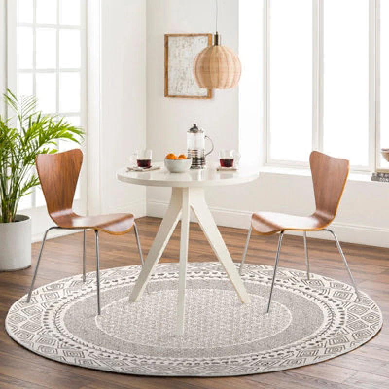 Image of Livabliss Round Scandi Geometric Grey Ambre Area Rug 200 X 200 Cm - Easy Care, Non Shedding, Ideal For Living Room & Bedroom
