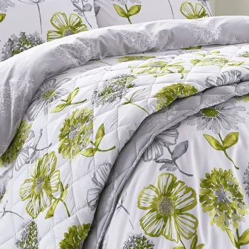 Image of Catherine Lansfield Banbury Floral Bedspread - Green