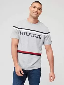 Image of Tommy Hilfiger Global Stripe Monotype Tee, Grey, Size S, Men