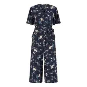 Image of Mela London Navy Floral Print Culotte Jumpsuit - Blue