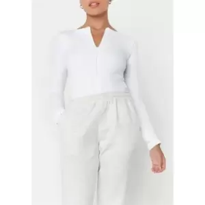 Image of Missguided Rib Zip Front Bodysuit - White