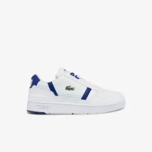 Image of Lacoste Mens T-Clip Leather and Synthetic Trainers Size 6 UK White & Blue