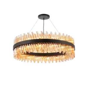 Image of Lysander 32 Light G9, Ceiling Pendant Round, Satin Black, Amber Item Weight: 29.51kg