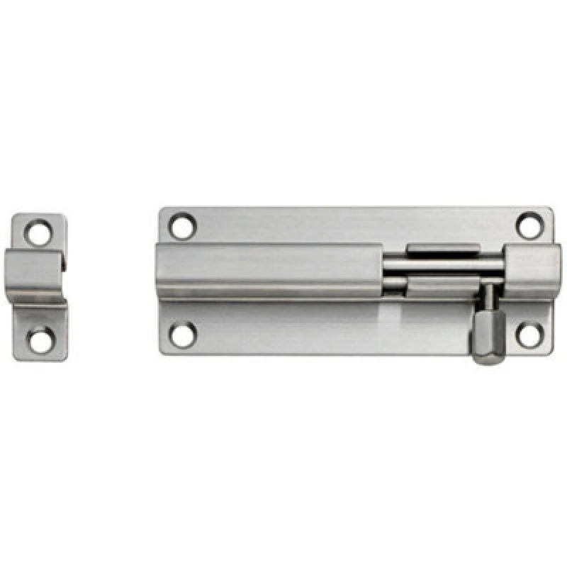 Image of Loops Straight Barrel Surface Mounted Door Bolt Lock 80 x 38mm Satin Steel Metallics unisex