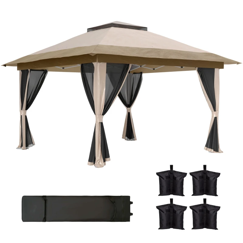 Image of Outsunny 3.6 x 3.6m Pop Up Gazebo with Netting and Wheeled Bag - Beige TJ Hughes Dark Grey 5063603215863
