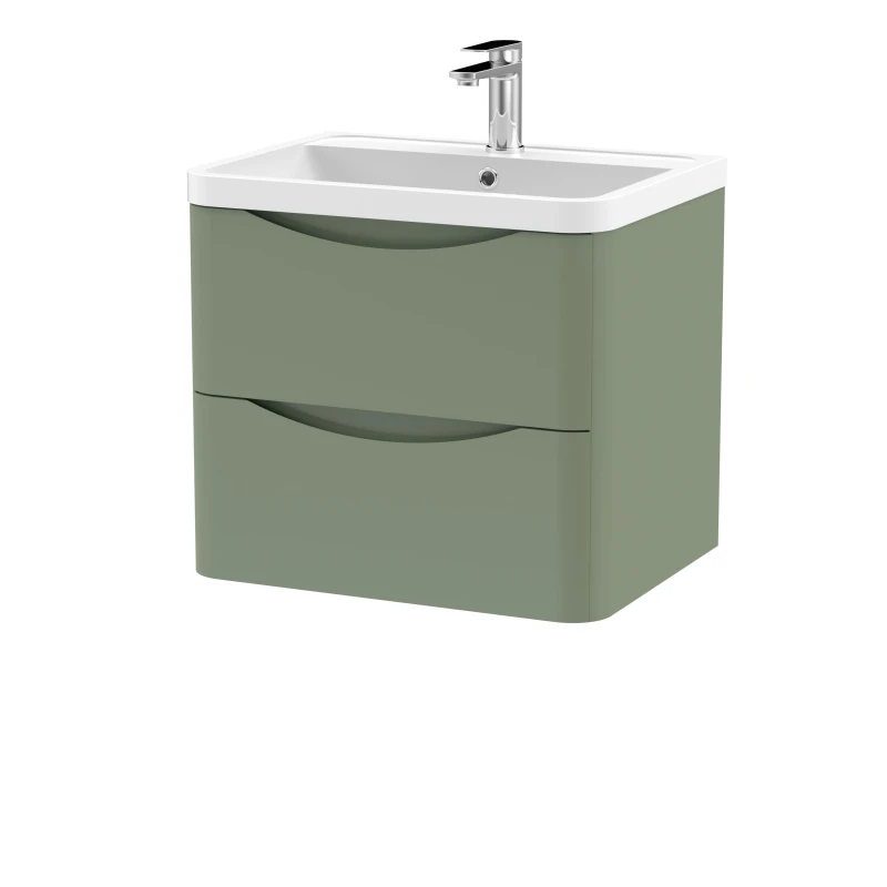 Image of Balterley Wall Hung 2 Drawer Bathroom Vanity Unit & Basin, Satin Green, 550mm in Green Green Unisex