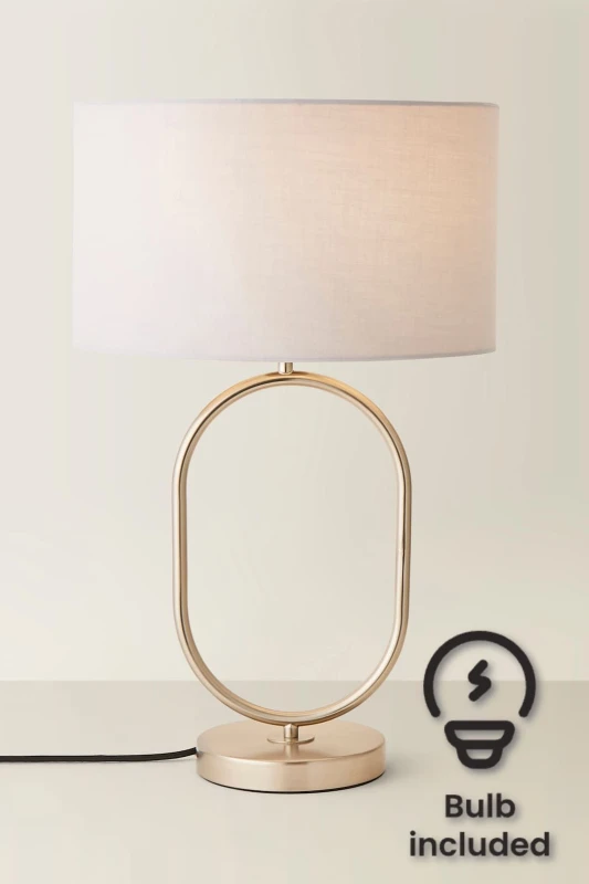 Image of ValueLights ValueLights Antonia Fabric Drum Lamp Shade Brushed Chrome Oval Table Lamp and Bulb in Grey Grey One Size Unisex 5059406066764