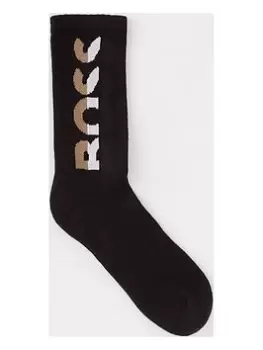 Image of BOSS Bodywear Iconic Logo Ribbed Sock - Black, Size 39-42, Men