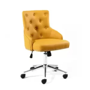 Image of Yellow Tufted Leather Effect Luxury Office Chair with Stud Detail