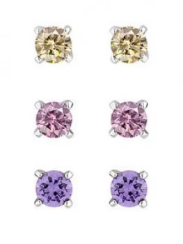 Image of Jon Richard 3 Pack Mixed Colour Cubic Zirconia Studs