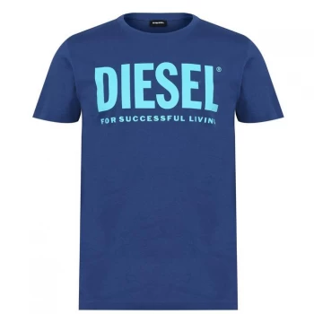 Image of Diesel Text Logo T Shirt - Mid Blue 8MG