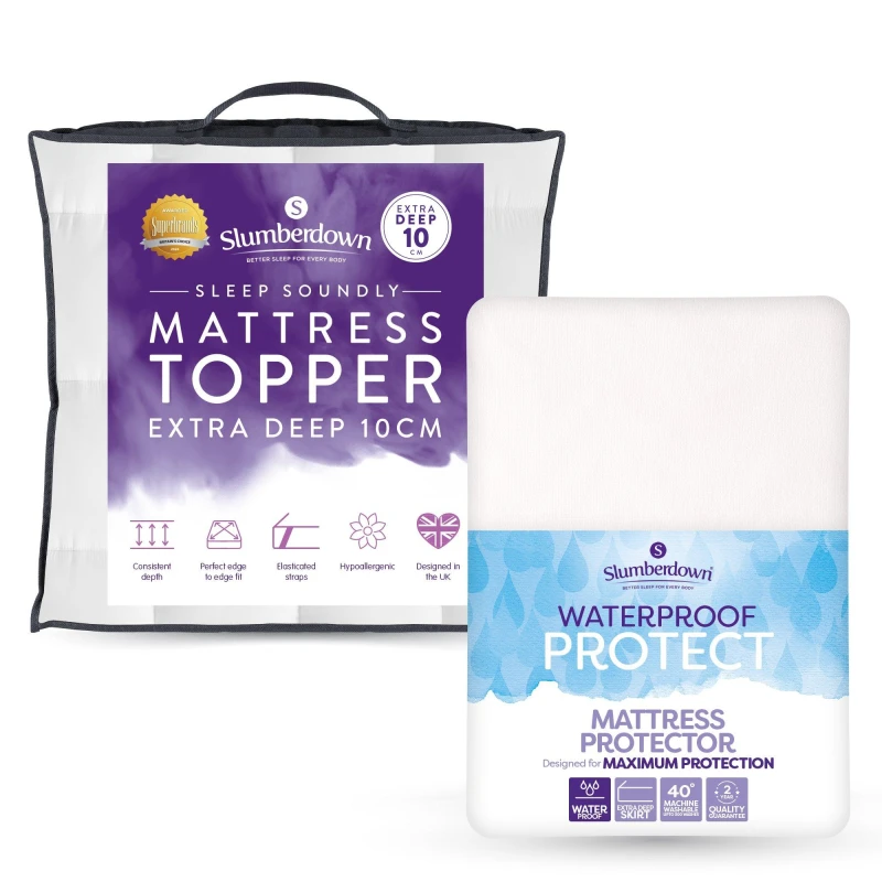 Image of Slumberdown Slumberdown 10cm Mattress Topper & Waterproof Mattress Protector in White Size: Single White Single Unisex 5061016122921