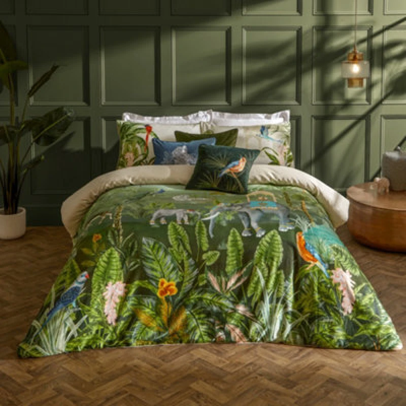 Image of Botanical Riches Odisha Exotic Duvet Set - Green Green Double