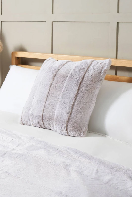 Image of BHS Faux Fur Stripe Cushion in Natural Natural Unisex
