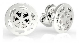 Image of Guess Womens 'Peony Art' Silver Cut Out Stud Earrings Jewellery