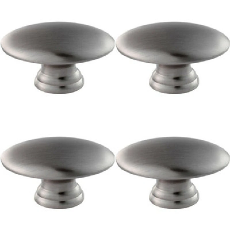 Image of Loops 4x Oval Cabinet Door Knob on Tiered Oval Stem Satin Nickel Cupboard Handle Metallics unisex