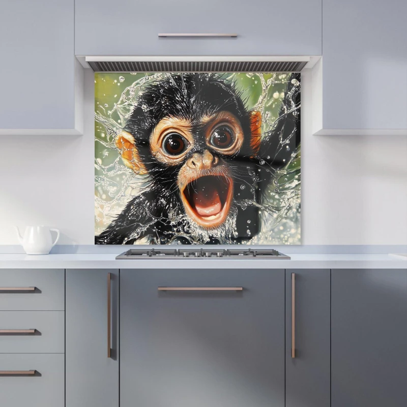 Image of Warren Reed - Designer Wide-Eyed Monkey's Splash Surprise Kitchen Splashback Size: 600mm x 750mm Multicolor Unisex 600mm x 750mm